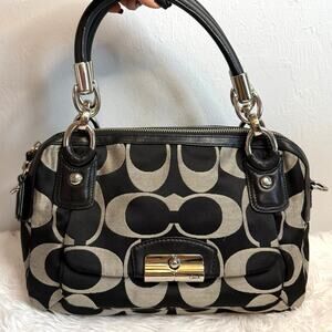 COACH Black Gray Kristin Signature Satchel Shoulder Bag
